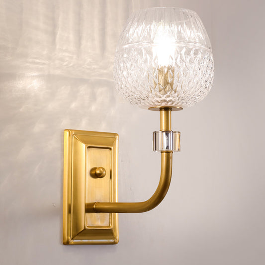 Dome Foyer Wall Light Fixture Clear Lattice Glass 1/2-Head Contemporary Wall Sconce in Gold Finish Clearhalo 'Modern wall lights' 'Modern' 'Wall Lamps & Sconces' 'Wall Lights' Lighting' 261972