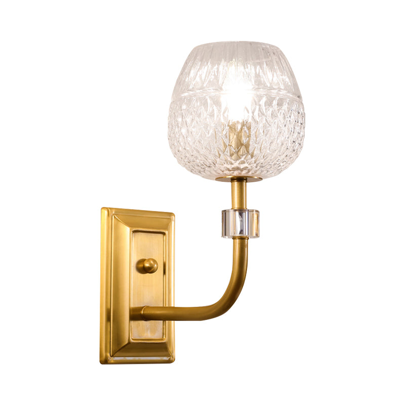 Dome Foyer Wall Light Fixture Clear Lattice Glass 1/2-Head Contemporary Wall Sconce in Gold Finish Clearhalo 'Modern wall lights' 'Modern' 'Wall Lamps & Sconces' 'Wall Lights' Lighting' 261973