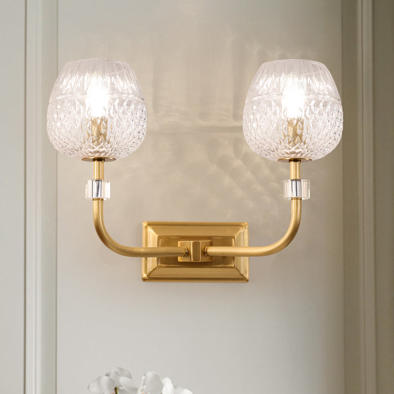 Dome Foyer Wall Light Fixture Clear Lattice Glass 1/2-Head Contemporary Wall Sconce in Gold Finish 2.0 Gold Clearhalo 'Modern wall lights' 'Modern' 'Wall Lamps & Sconces' 'Wall Lights' Lighting' 261976