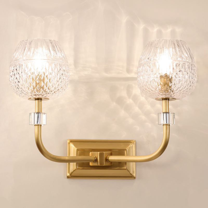 Dome Foyer Wall Light Fixture Clear Lattice Glass 1/2-Head Contemporary Wall Sconce in Gold Finish Clearhalo 'Modern wall lights' 'Modern' 'Wall Lamps & Sconces' 'Wall Lights' Lighting' 261977