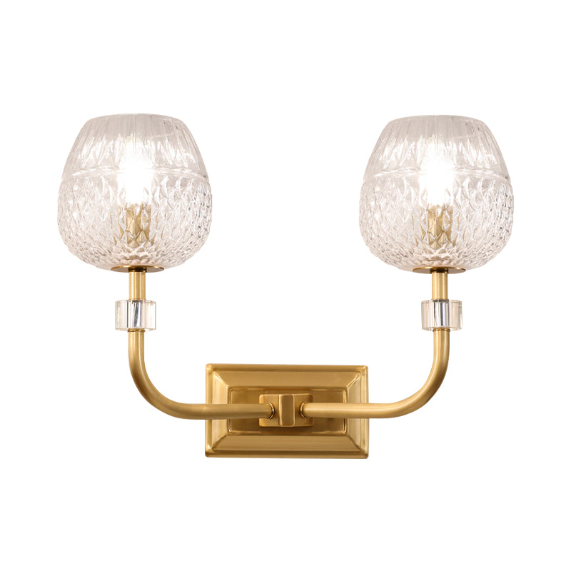 Dome Foyer Wall Light Fixture Clear Lattice Glass 1/2-Head Contemporary Wall Sconce in Gold Finish Clearhalo 'Modern wall lights' 'Modern' 'Wall Lamps & Sconces' 'Wall Lights' Lighting' 261978