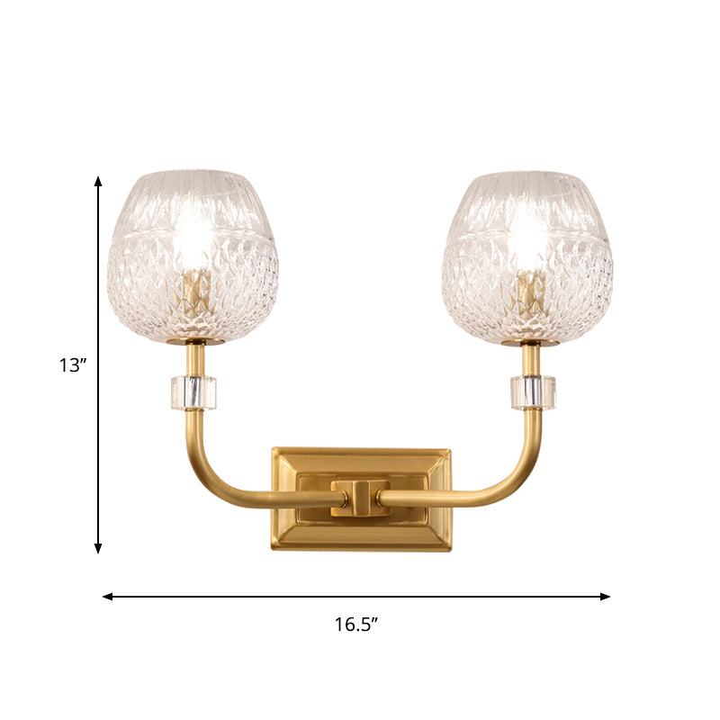 Dome Foyer Wall Light Fixture Clear Lattice Glass 1/2-Head Contemporary Wall Sconce in Gold Finish Clearhalo 'Modern wall lights' 'Modern' 'Wall Lamps & Sconces' 'Wall Lights' Lighting' 261979