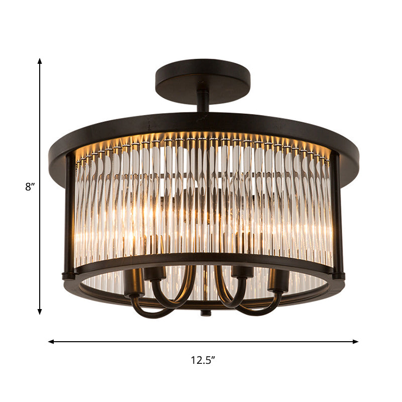 Crystal Round Flushmount Lighting Contemporary 4 Lights Black Semi Flush Lamp for Living Room Clearhalo 'Ceiling Lights' 'Close To Ceiling Lights' 'Close to ceiling' 'Semi-flushmount' Lighting' 261981