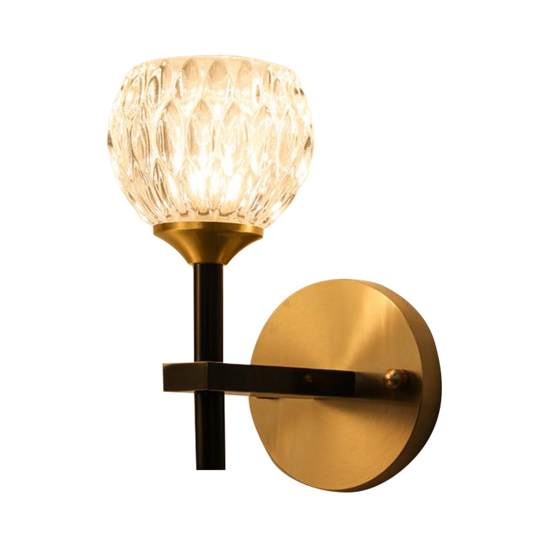 Black/Gold Finish Domed Wall Mount Light Modern Style 1/2-Bulb Clear Dimpled Glass Wall Light for Living Room Clearhalo 'Modern wall lights' 'Modern' 'Wall Lamps & Sconces' 'Wall Lights' Lighting' 261991