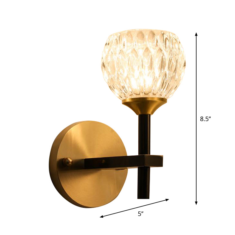 Black/Gold Finish Domed Wall Mount Light Modern Style 1/2-Bulb Clear Dimpled Glass Wall Light for Living Room Clearhalo 'Modern wall lights' 'Modern' 'Wall Lamps & Sconces' 'Wall Lights' Lighting' 261992