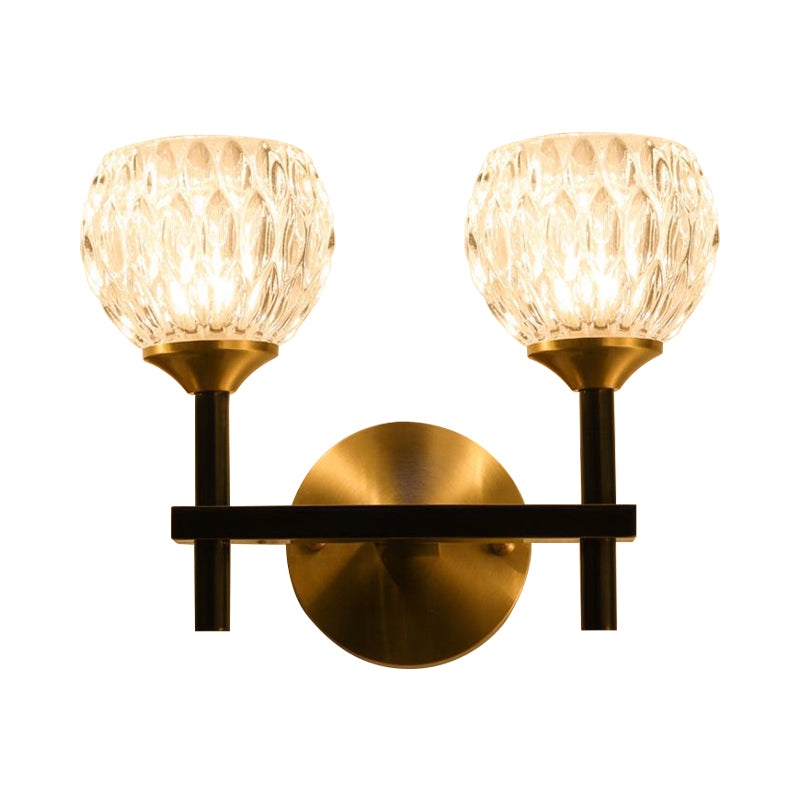 Black/Gold Finish Domed Wall Mount Light Modern Style 1/2-Bulb Clear Dimpled Glass Wall Light for Living Room Clearhalo 'Modern wall lights' 'Modern' 'Wall Lamps & Sconces' 'Wall Lights' Lighting' 262001