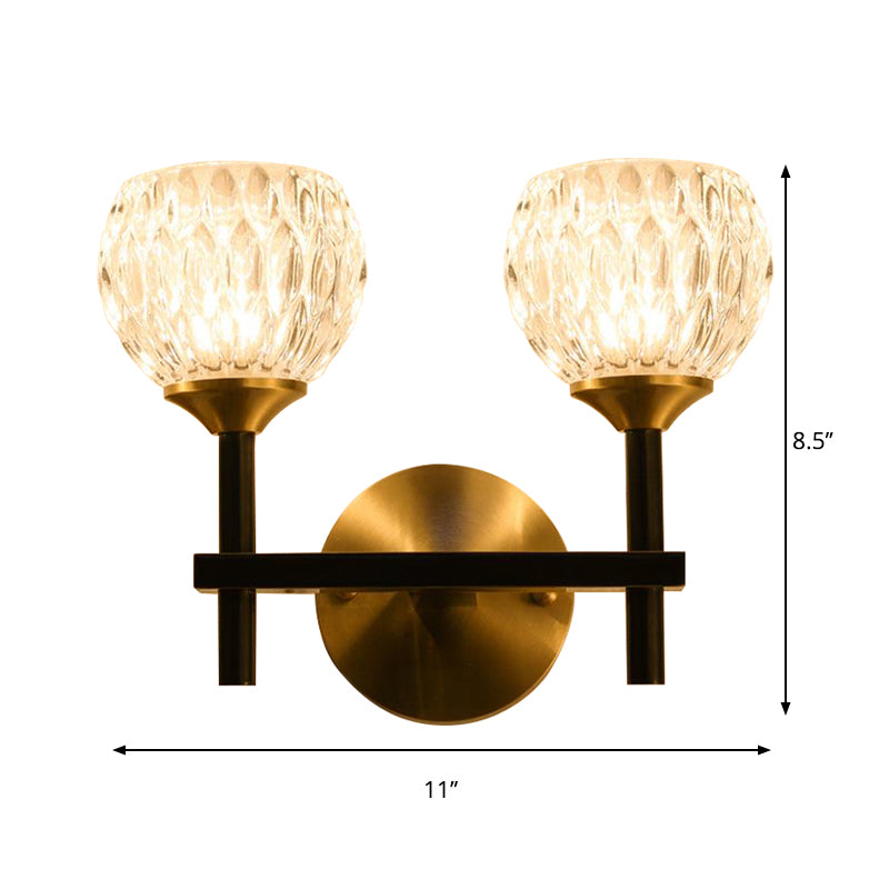 Black/Gold Finish Domed Wall Mount Light Modern Style 1/2-Bulb Clear Dimpled Glass Wall Light for Living Room Clearhalo 'Modern wall lights' 'Modern' 'Wall Lamps & Sconces' 'Wall Lights' Lighting' 262002