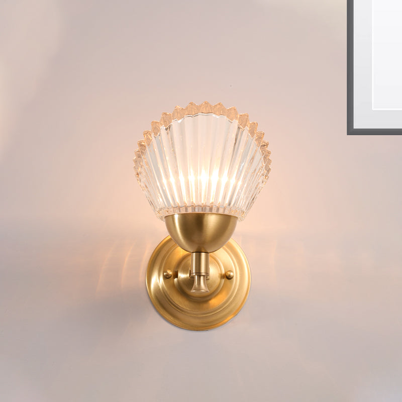 Shell-Shape Bedside Wall Mount Light Frosted Glass 1 Light Contemporary Style Wall Lamp in Gold Finish Clearhalo 'Modern wall lights' 'Modern' 'Wall Lamps & Sconces' 'Wall Lights' Lighting' 262005