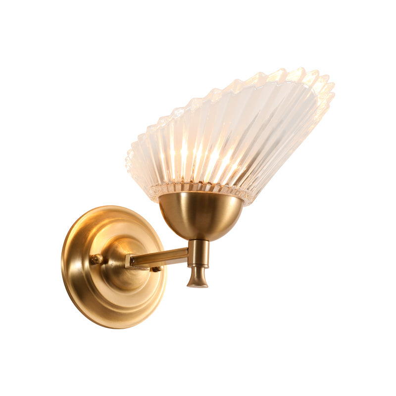 Shell-Shape Bedside Wall Mount Light Frosted Glass 1 Light Contemporary Style Wall Lamp in Gold Finish Clearhalo 'Modern wall lights' 'Modern' 'Wall Lamps & Sconces' 'Wall Lights' Lighting' 262006