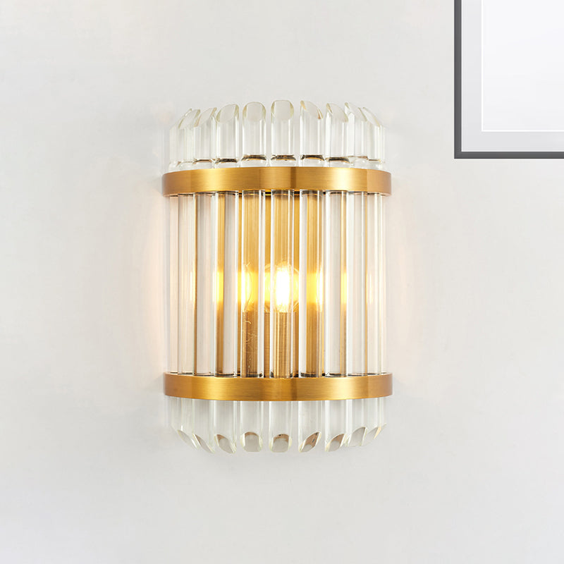 1/2 Lights Bedside Wall Sconce Modern Style Golden Wall Mount Light with Cylinder Clear Crystal Shade, 12"/21.5" W Clearhalo 'Modern wall lights' 'Modern' 'Wall Lamps & Sconces' 'Wall Lights' Lighting' 262028