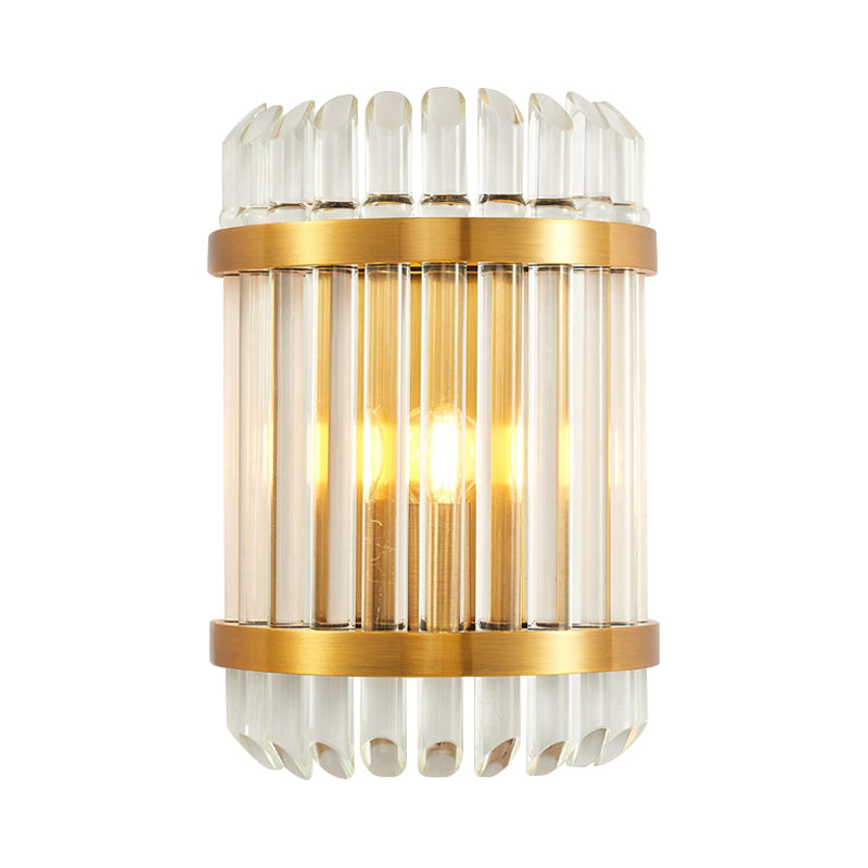 1/2 Lights Bedside Wall Sconce Modern Style Golden Wall Mount Light with Cylinder Clear Crystal Shade, 12"/21.5" W Clearhalo 'Modern wall lights' 'Modern' 'Wall Lamps & Sconces' 'Wall Lights' Lighting' 262029