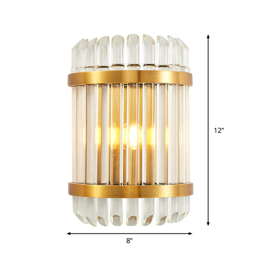 1/2 Lights Bedside Wall Sconce Modern Style Golden Wall Mount Light with Cylinder Clear Crystal Shade, 12"/21.5" W Clearhalo 'Modern wall lights' 'Modern' 'Wall Lamps & Sconces' 'Wall Lights' Lighting' 262030