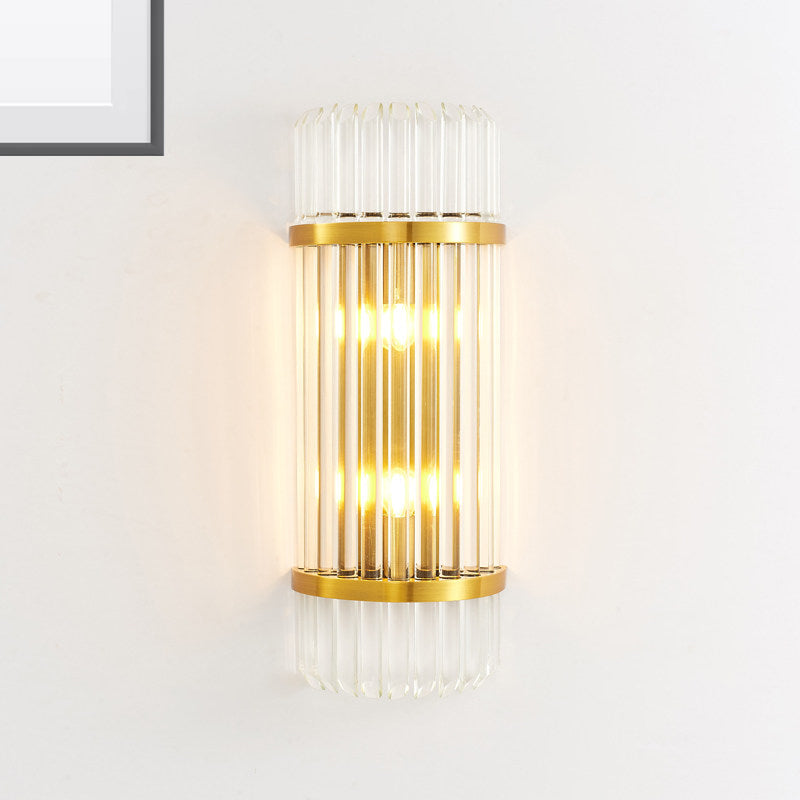 1/2 Lights Bedside Wall Sconce Modern Style Golden Wall Mount Light with Cylinder Clear Crystal Shade, 12"/21.5" W Gold 21.5" Clearhalo 'Modern wall lights' 'Modern' 'Wall Lamps & Sconces' 'Wall Lights' Lighting' 262032