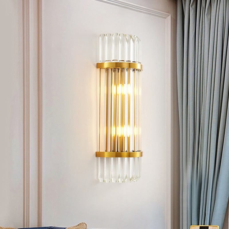 1/2 Lights Bedside Wall Sconce Modern Style Golden Wall Mount Light with Cylinder Clear Crystal Shade, 12"/21.5" W Clearhalo 'Modern wall lights' 'Modern' 'Wall Lamps & Sconces' 'Wall Lights' Lighting' 262033