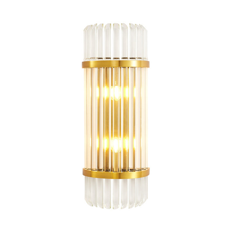 1/2 Lights Bedside Wall Sconce Modern Style Golden Wall Mount Light with Cylinder Clear Crystal Shade, 12"/21.5" W Clearhalo 'Modern wall lights' 'Modern' 'Wall Lamps & Sconces' 'Wall Lights' Lighting' 262035