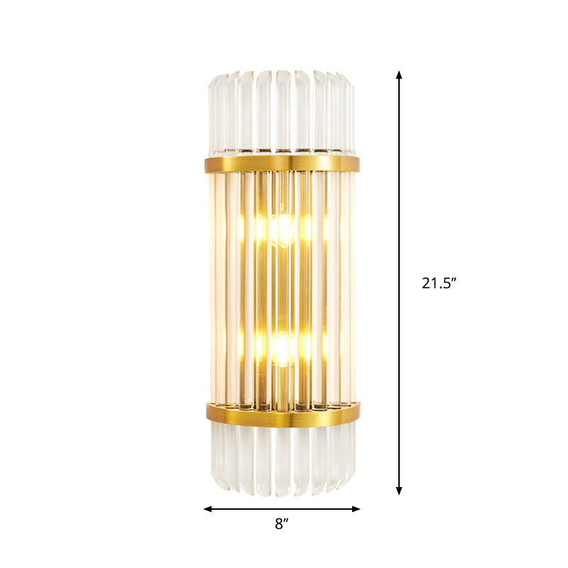 1/2 Lights Bedside Wall Sconce Modern Style Golden Wall Mount Light with Cylinder Clear Crystal Shade, 12"/21.5" W Clearhalo 'Modern wall lights' 'Modern' 'Wall Lamps & Sconces' 'Wall Lights' Lighting' 262036