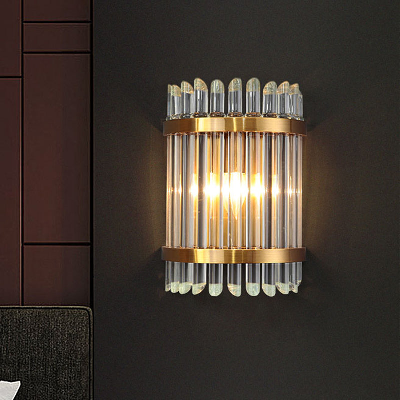 Modernist Half-Cylinder Wall Lighting Clear Crystal 1 Light Living Room Wall Mounted Lamp in Gold Finish Clearhalo 'Modern wall lights' 'Modern' 'Wall Lamps & Sconces' 'Wall Lights' Lighting' 262038