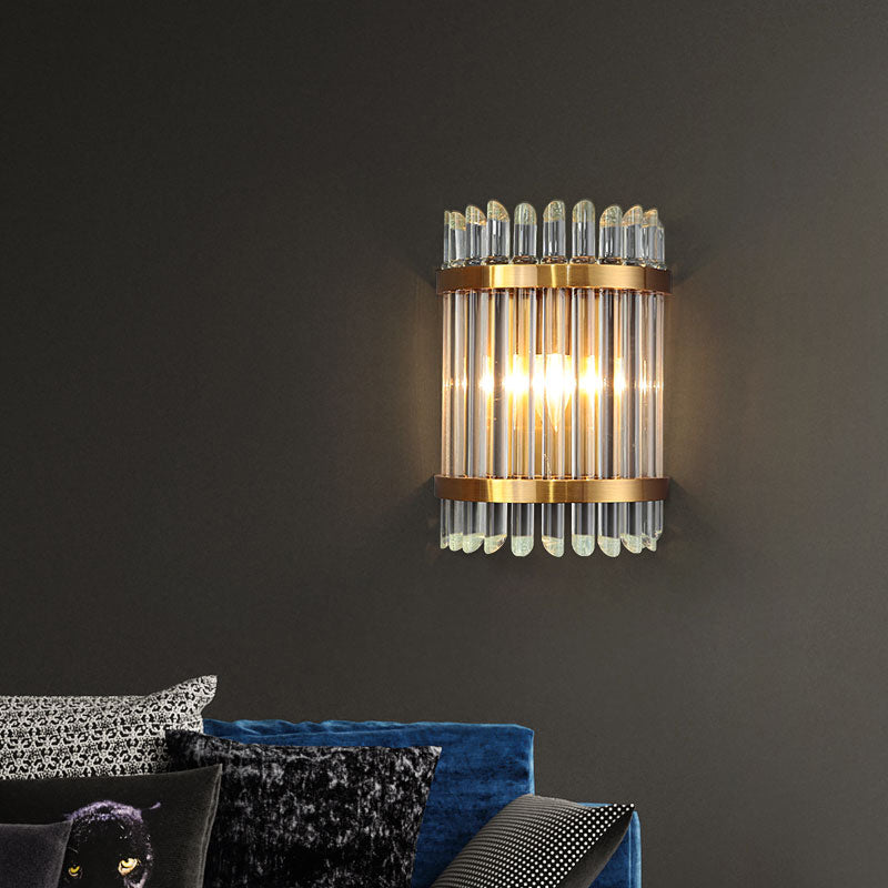 Modernist Half-Cylinder Wall Lighting Clear Crystal 1 Light Living Room Wall Mounted Lamp in Gold Finish Clearhalo 'Modern wall lights' 'Modern' 'Wall Lamps & Sconces' 'Wall Lights' Lighting' 262039