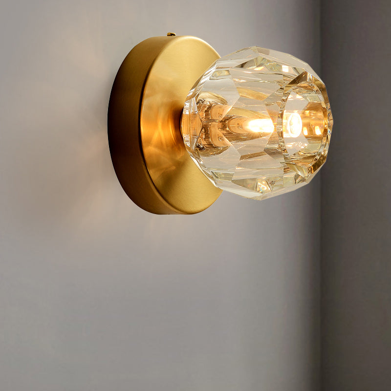 1 Head Living Room Wall Light Contemporary Style Golden Wall Mount Lamp with Faceted Global Clear Glass Shade Gold Clearhalo 'Modern wall lights' 'Modern' 'Wall Lamps & Sconces' 'Wall Lights' Lighting' 262043