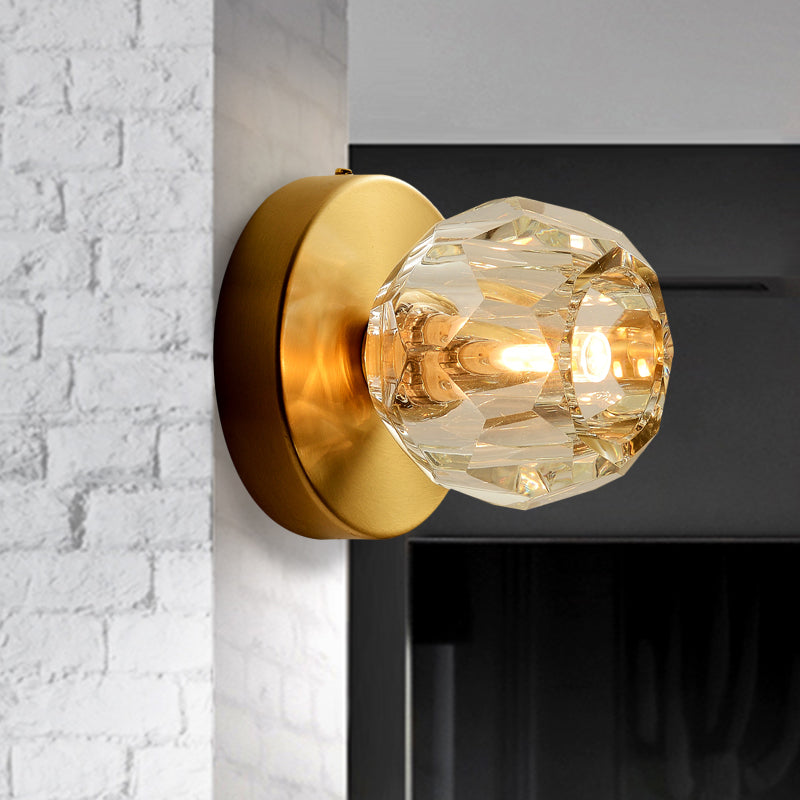 1 Head Living Room Wall Light Contemporary Style Golden Wall Mount Lamp with Faceted Global Clear Glass Shade Clearhalo 'Modern wall lights' 'Modern' 'Wall Lamps & Sconces' 'Wall Lights' Lighting' 262044