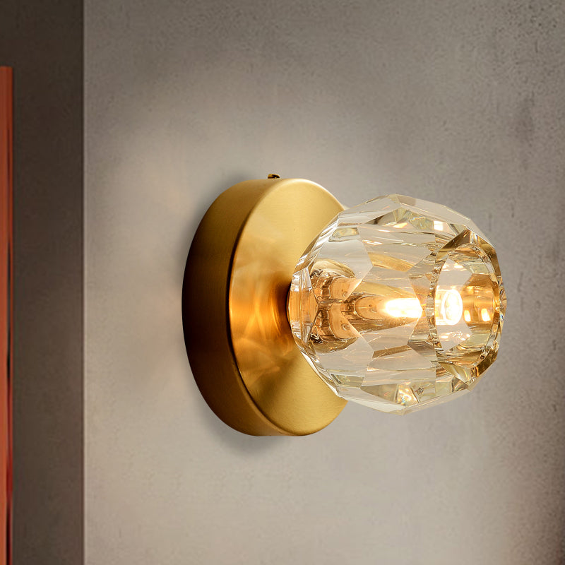 1 Head Living Room Wall Light Contemporary Style Golden Wall Mount Lamp with Faceted Global Clear Glass Shade Clearhalo 'Modern wall lights' 'Modern' 'Wall Lamps & Sconces' 'Wall Lights' Lighting' 262045
