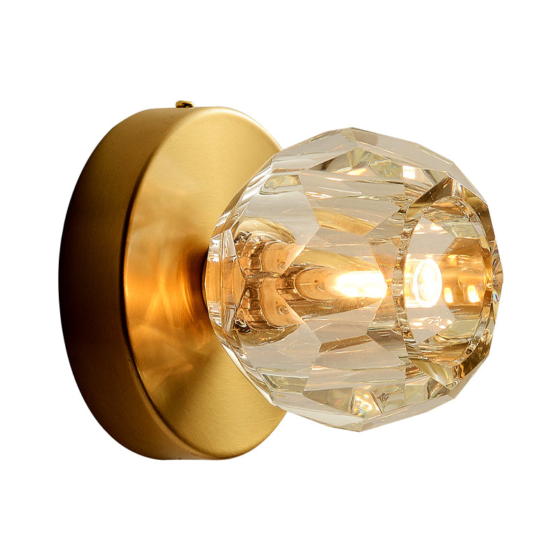 1 Head Living Room Wall Light Contemporary Style Golden Wall Mount Lamp with Faceted Global Clear Glass Shade Clearhalo 'Modern wall lights' 'Modern' 'Wall Lamps & Sconces' 'Wall Lights' Lighting' 262046