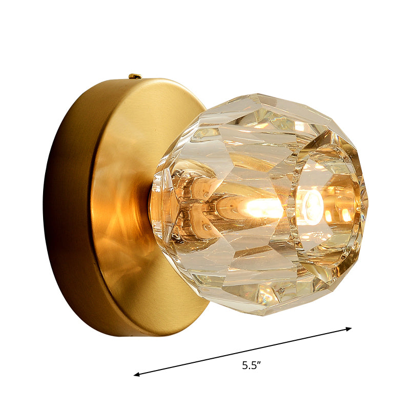 1 Head Living Room Wall Light Contemporary Style Golden Wall Mount Lamp with Faceted Global Clear Glass Shade Clearhalo 'Modern wall lights' 'Modern' 'Wall Lamps & Sconces' 'Wall Lights' Lighting' 262047