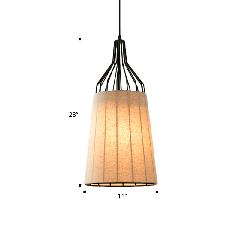 11“/14” W Vintage Tapered Ceiling Chandelier 3 Lights Fabric Suspension Light in Black/Coffee/Beige with Iron Frame Clearhalo 'Ceiling Lights' 'Chandeliers' Lighting' options 262165