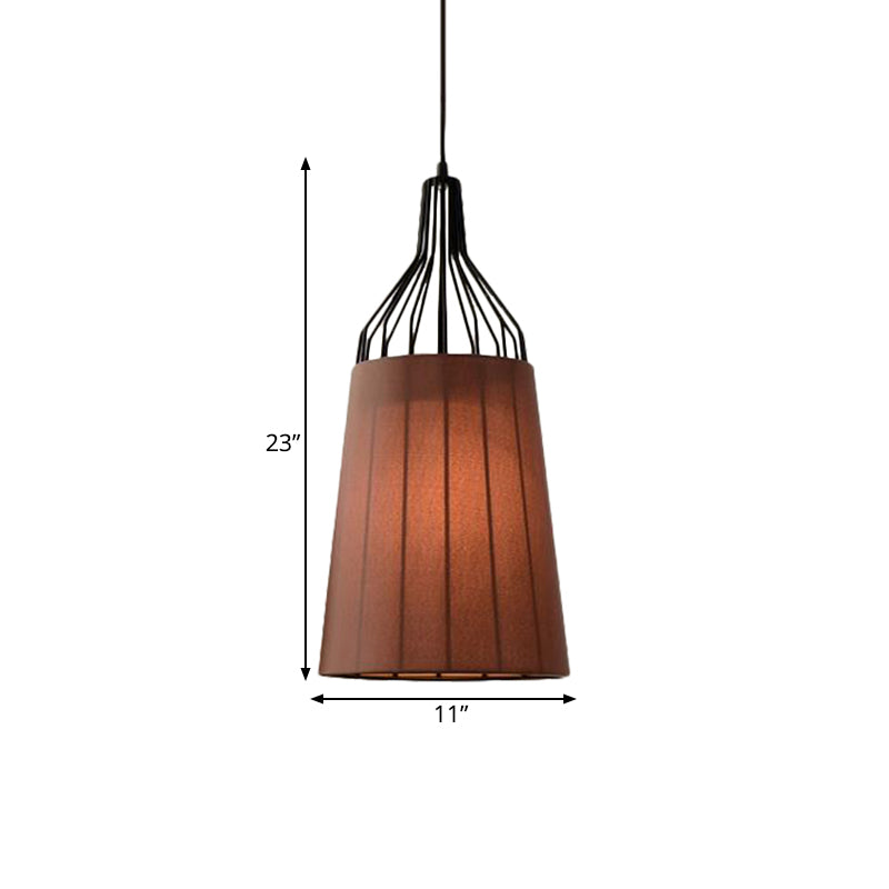 11“/14” W Vintage Tapered Ceiling Chandelier 3 Lights Fabric Suspension Light in Black/Coffee/Beige with Iron Frame Clearhalo 'Ceiling Lights' 'Chandeliers' Lighting' options 262166