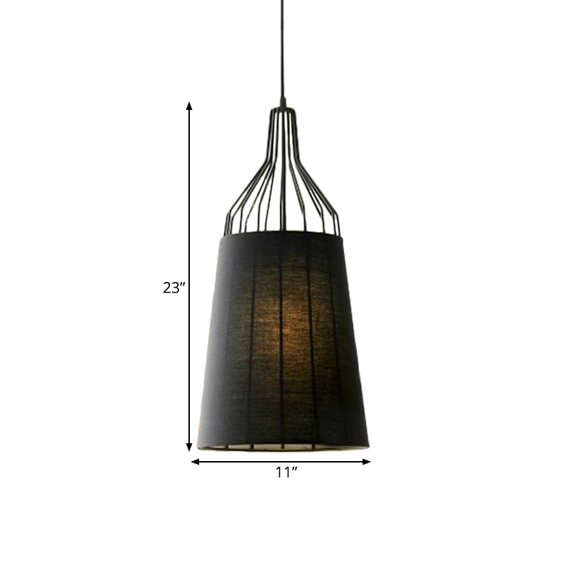 11“/14” W Vintage Tapered Ceiling Chandelier 3 Lights Fabric Suspension Light in Black/Coffee/Beige with Iron Frame Clearhalo 'Ceiling Lights' 'Chandeliers' Lighting' options 262167