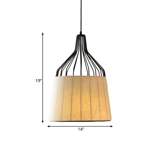 11“/14” W Vintage Tapered Ceiling Chandelier 3 Lights Fabric Suspension Light in Black/Coffee/Beige with Iron Frame Clearhalo 'Ceiling Lights' 'Chandeliers' Lighting' options 262168