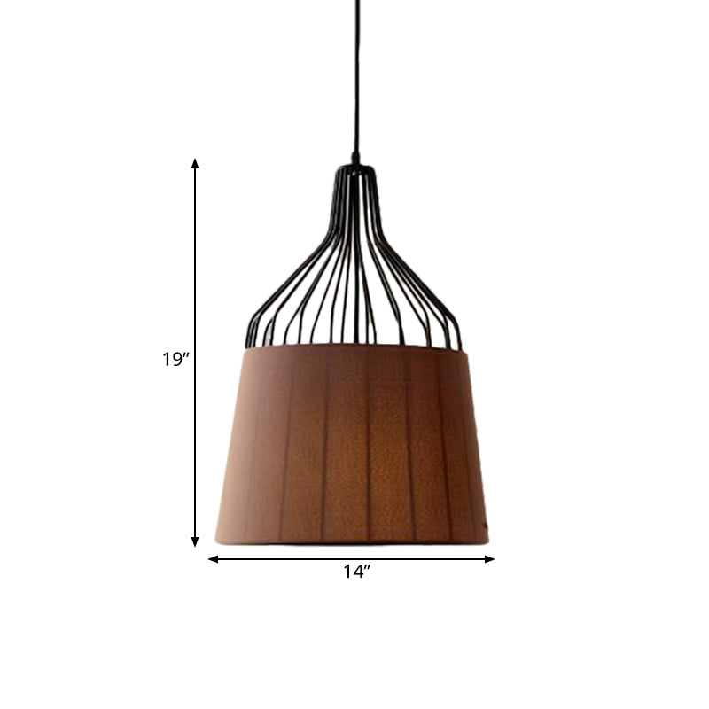 11“/14” W Vintage Tapered Ceiling Chandelier 3 Lights Fabric Suspension Light in Black/Coffee/Beige with Iron Frame Clearhalo 'Ceiling Lights' 'Chandeliers' Lighting' options 262169