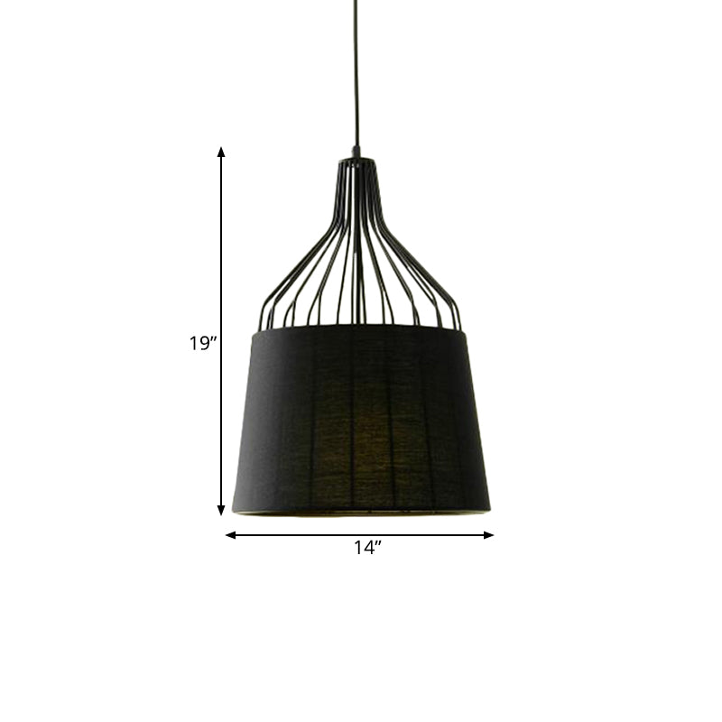 11“/14” W Vintage Tapered Ceiling Chandelier 3 Lights Fabric Suspension Light in Black/Coffee/Beige with Iron Frame Clearhalo 'Ceiling Lights' 'Chandeliers' Lighting' options 262170