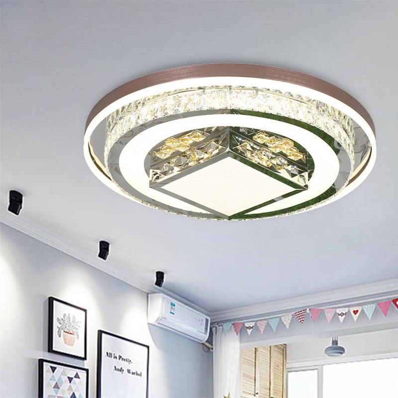 Round/Rectangle Crystal Flush Mount Lamp Simple 23.5"/31.5"/37.5" W LED Living Room Ceiling Mounted Fixture in White Clearhalo 'Ceiling Lights' 'Close To Ceiling Lights' 'Close to ceiling' 'Flush mount' Lighting' 262182