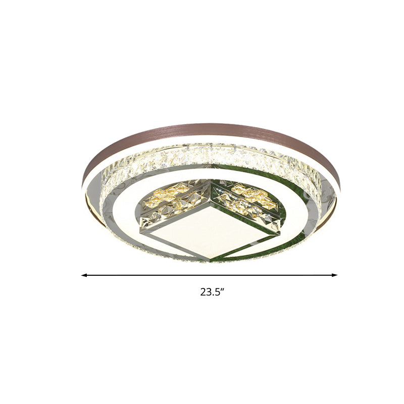 Round/Rectangle Crystal Flush Mount Lamp Simple 23.5"/31.5"/37.5" W LED Living Room Ceiling Mounted Fixture in White Clearhalo 'Ceiling Lights' 'Close To Ceiling Lights' 'Close to ceiling' 'Flush mount' Lighting' 262185