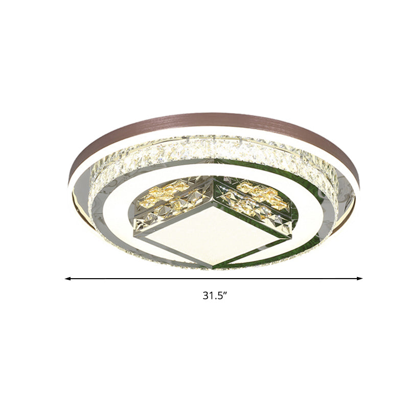 Round/Rectangle Crystal Flush Mount Lamp Simple 23.5"/31.5"/37.5" W LED Living Room Ceiling Mounted Fixture in White Clearhalo 'Ceiling Lights' 'Close To Ceiling Lights' 'Close to ceiling' 'Flush mount' Lighting' 262186