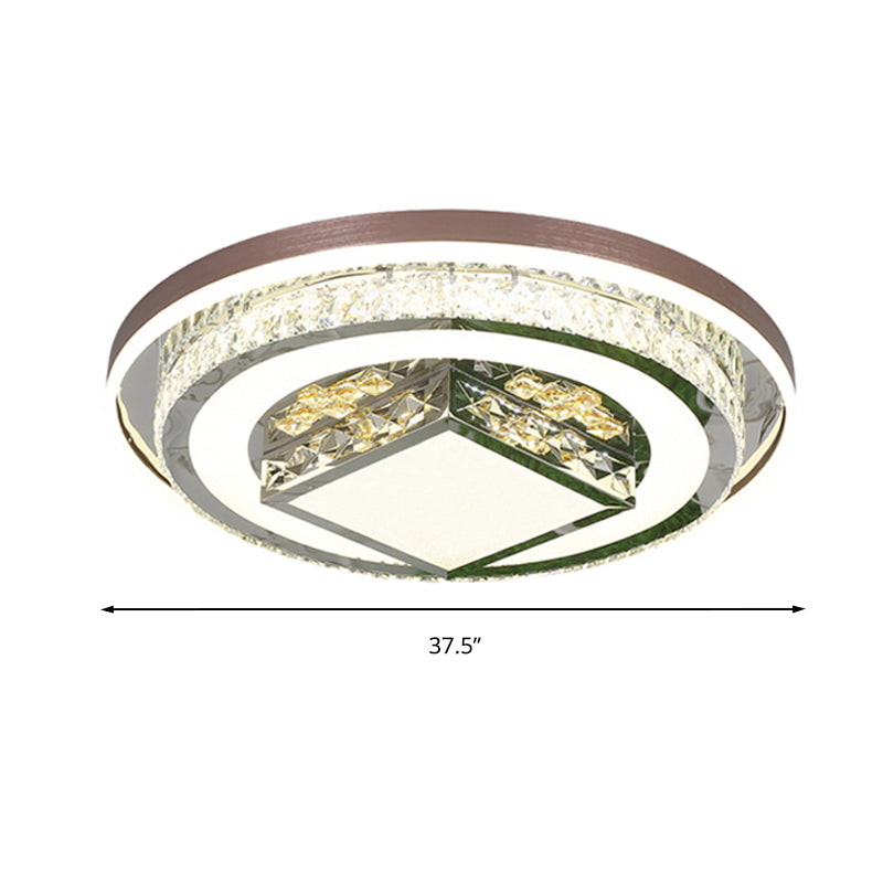 Round/Rectangle Crystal Flush Mount Lamp Simple 23.5"/31.5"/37.5" W LED Living Room Ceiling Mounted Fixture in White Clearhalo 'Ceiling Lights' 'Close To Ceiling Lights' 'Close to ceiling' 'Flush mount' Lighting' 262187