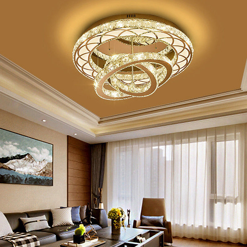 23.5“/31.5” Wide Ring Crystal Flush Mount Lamp Modern LED Living Room Ceiling Mounted Fixture in Chrome Chrome Clearhalo 'Ceiling Lights' 'Close To Ceiling Lights' 'Close to ceiling' 'Flush mount' Lighting' 262192