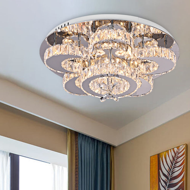 LED Flush Ceiling Light Modern Style Floral-Like Crystal Flush Mount Lighting in Chrome for Living Room, 23.5"/31.5" Wide Chrome 23.5" Clearhalo 'Ceiling Lights' 'Close To Ceiling Lights' 'Close to ceiling' 'Flush mount' Lighting' 262202