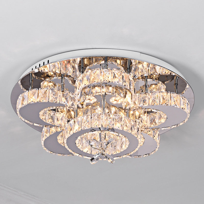 LED Flush Ceiling Light Modern Style Floral-Like Crystal Flush Mount Lighting in Chrome for Living Room, 23.5"/31.5" Wide Clearhalo 'Ceiling Lights' 'Close To Ceiling Lights' 'Close to ceiling' 'Flush mount' Lighting' 262203