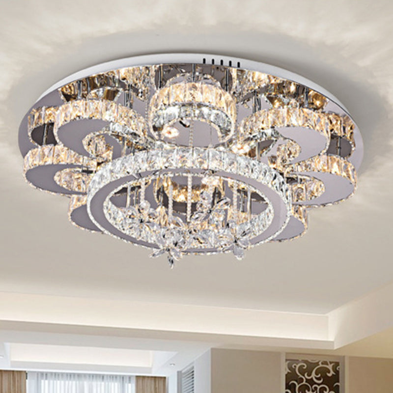 LED Flush Ceiling Light Modern Style Floral-Like Crystal Flush Mount Lighting in Chrome for Living Room, 23.5"/31.5" Wide Clearhalo 'Ceiling Lights' 'Close To Ceiling Lights' 'Close to ceiling' 'Flush mount' Lighting' 262204