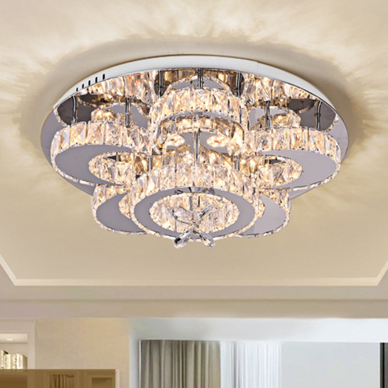 LED Flush Ceiling Light Modern Style Floral-Like Crystal Flush Mount Lighting in Chrome for Living Room, 23.5"/31.5" Wide Clearhalo 'Ceiling Lights' 'Close To Ceiling Lights' 'Close to ceiling' 'Flush mount' Lighting' 262206