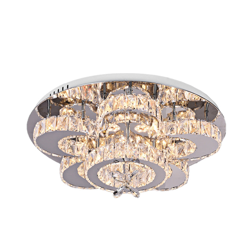 LED Flush Ceiling Light Modern Style Floral-Like Crystal Flush Mount Lighting in Chrome for Living Room, 23.5"/31.5" Wide Clearhalo 'Ceiling Lights' 'Close To Ceiling Lights' 'Close to ceiling' 'Flush mount' Lighting' 262207