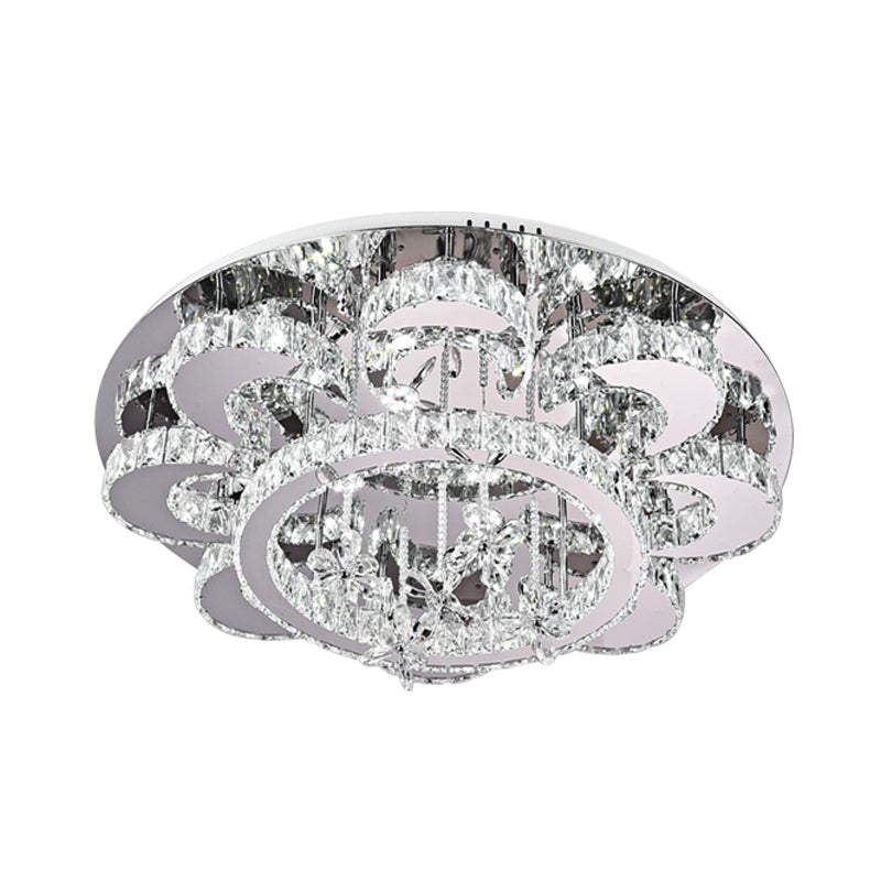 LED Flush Ceiling Light Modern Style Floral-Like Crystal Flush Mount Lighting in Chrome for Living Room, 23.5"/31.5" Wide Clearhalo 'Ceiling Lights' 'Close To Ceiling Lights' 'Close to ceiling' 'Flush mount' Lighting' 262210