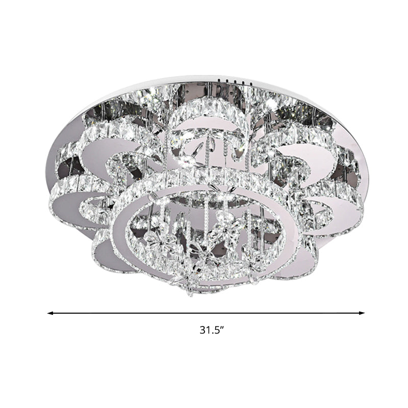 LED Flush Ceiling Light Modern Style Floral-Like Crystal Flush Mount Lighting in Chrome for Living Room, 23.5"/31.5" Wide Clearhalo 'Ceiling Lights' 'Close To Ceiling Lights' 'Close to ceiling' 'Flush mount' Lighting' 262211