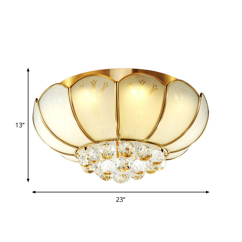 White Glass Flower Flush Mount Light Modernist 4/6 Lights Living Room Ceiling Lamp with Crystal Ball Finial Clearhalo 'Ceiling Lights' 'Close To Ceiling Lights' 'Close to ceiling' 'Flush mount' Lighting' 262213