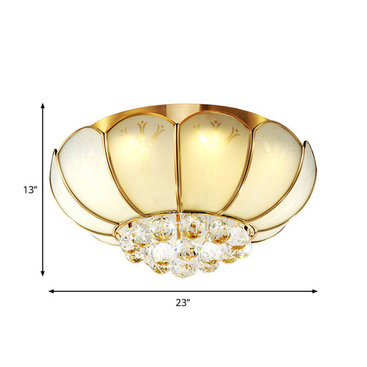 White Glass Flower Flush Mount Light Modernist 4/6 Lights Living Room Ceiling Lamp with Crystal Ball Finial Clearhalo 'Ceiling Lights' 'Close To Ceiling Lights' 'Close to ceiling' 'Flush mount' Lighting' 262213