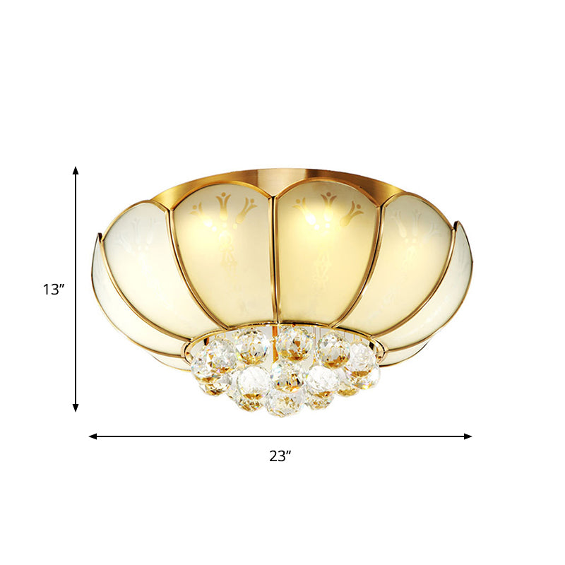 White Glass Flower Flush Mount Light Modernist 4/6 Lights Living Room Ceiling Lamp with Crystal Ball Finial Clearhalo 'Ceiling Lights' 'Close To Ceiling Lights' 'Close to ceiling' 'Flush mount' Lighting' 262214