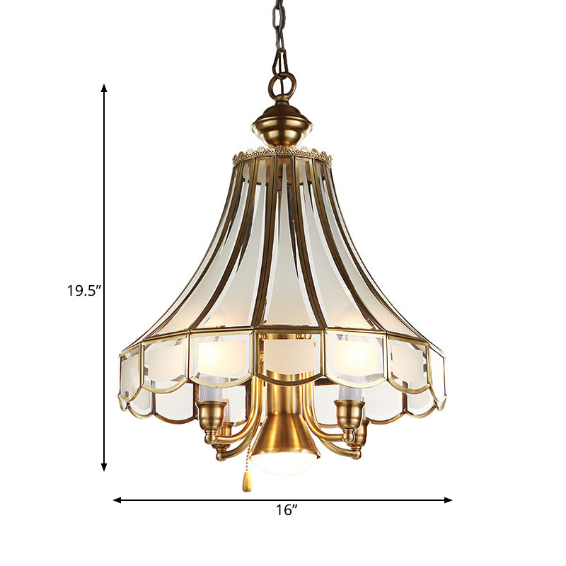 Frosted Glass Bell Chandelier Lamp Traditional 5-Light Brass Finish Suspension Lighting Clearhalo 'Ceiling Lights' 'Chandeliers' 'Close To Ceiling Lights' 'Glass shade' 'Glass' Lighting' 262217