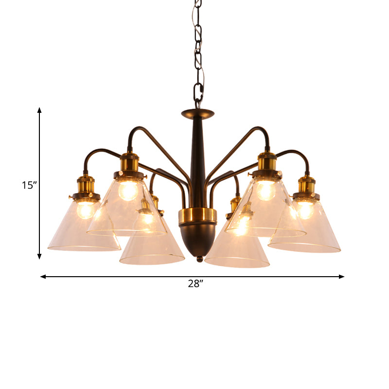 3/5/6-Light Conical Chandelier Light Traditional Black and Gold Hanging Pendant with Clear Glass Shade Clearhalo 'Ceiling Lights' 'Chandeliers' 'Glass shade' 'Glass' Lighting' 262223